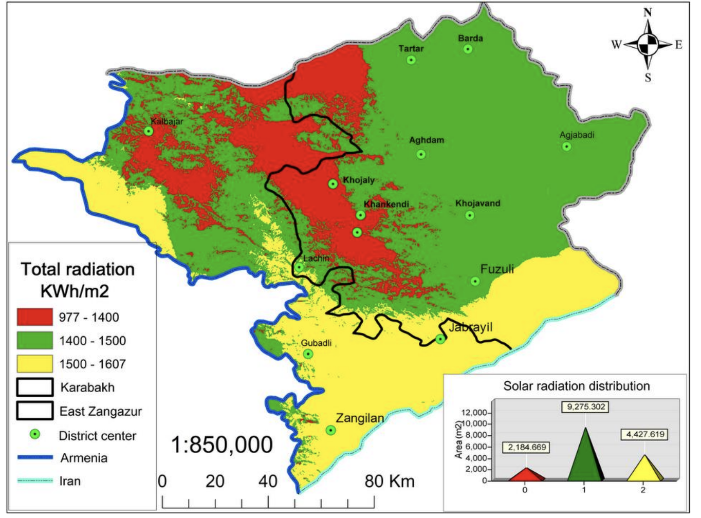 Karabakh region solar radiation map